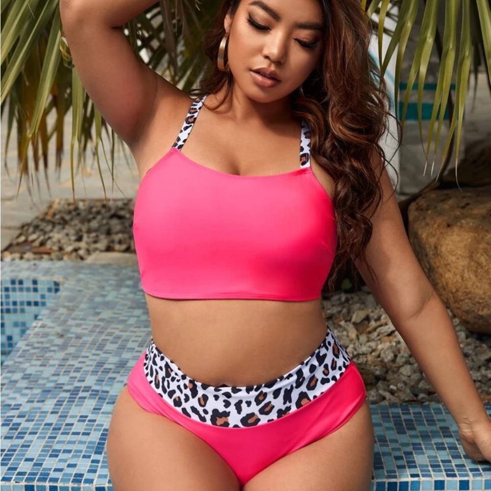 SHEIN Leopard Print Bikini Criss Cross Back Size 3XL